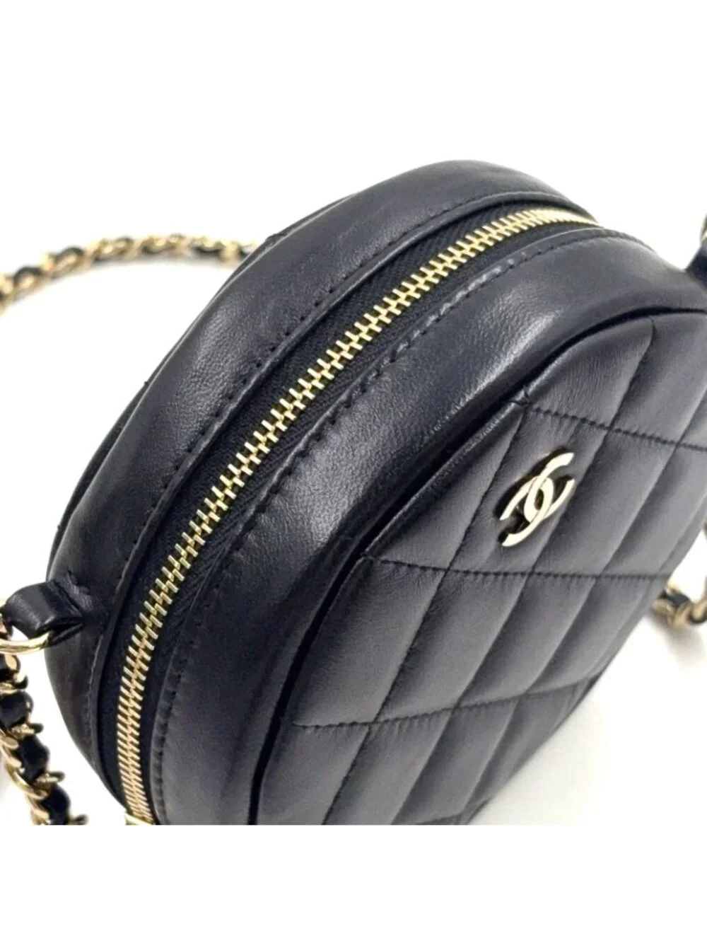 Chanel Classic Round Chain Lambskin Black Shoulder Bag Gold